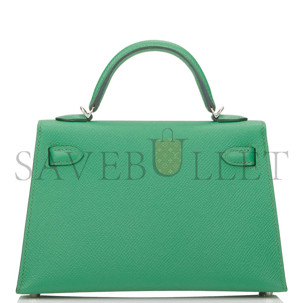 HERMÈS MASTER MINI KELLY II EPSOM COMIC GREEN SILVER BUCKLE (19*12*5.5cm)